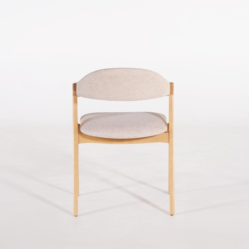 Chaise en bois naturel et tissu bouclé beige - Lykke