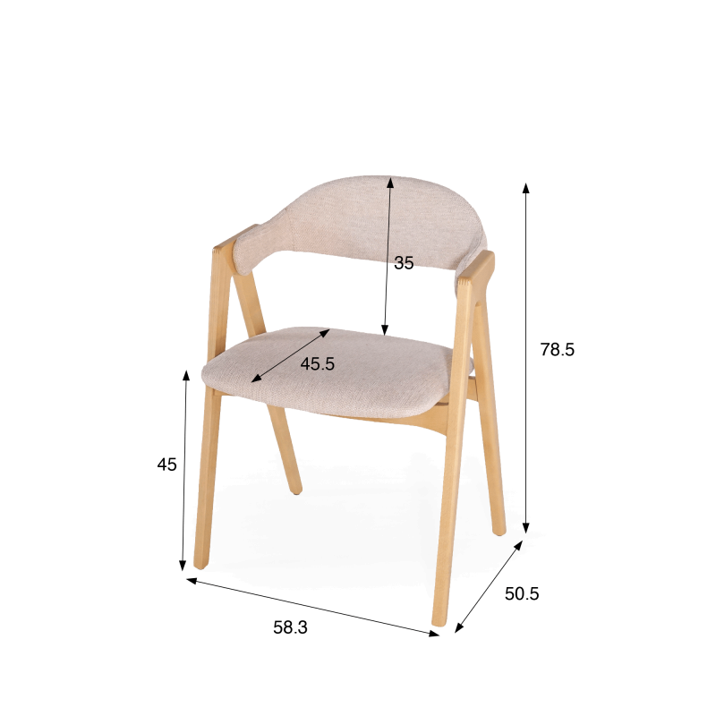 Chaise en bois naturel et tissu bouclé beige - Lykke