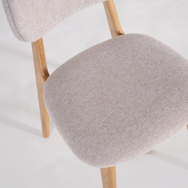 Chaise en bois massif de chêne et tissu beige - Skaga