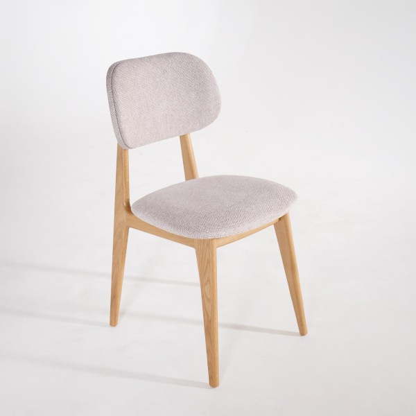 Chaise en bois massif de chêne et tissu beige - Skaga