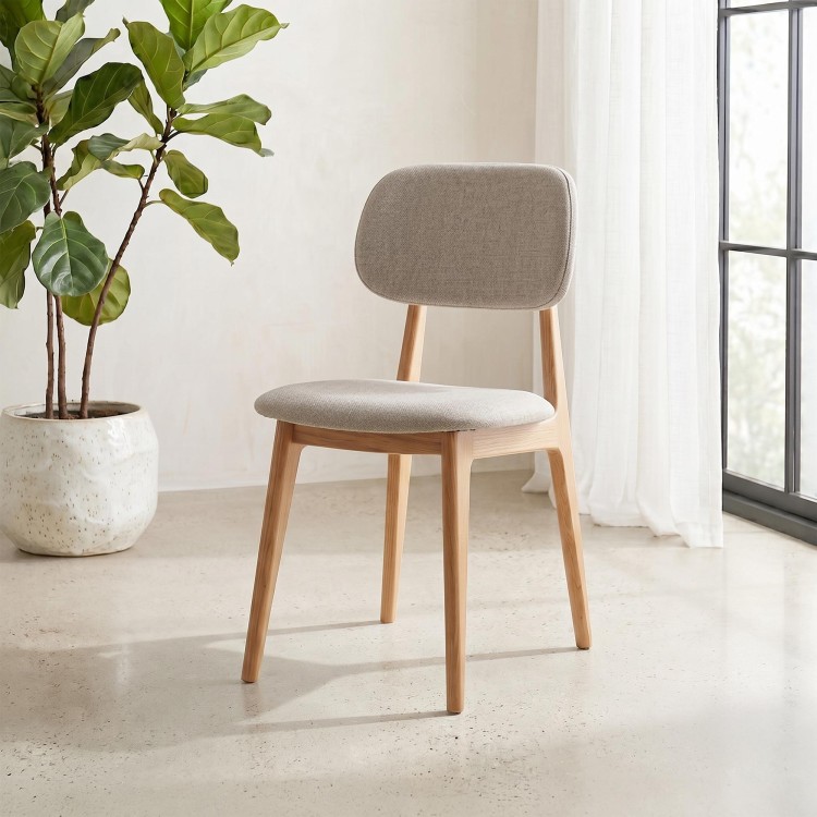 Chaise en bois massif de chêne et tissu beige - Skaga