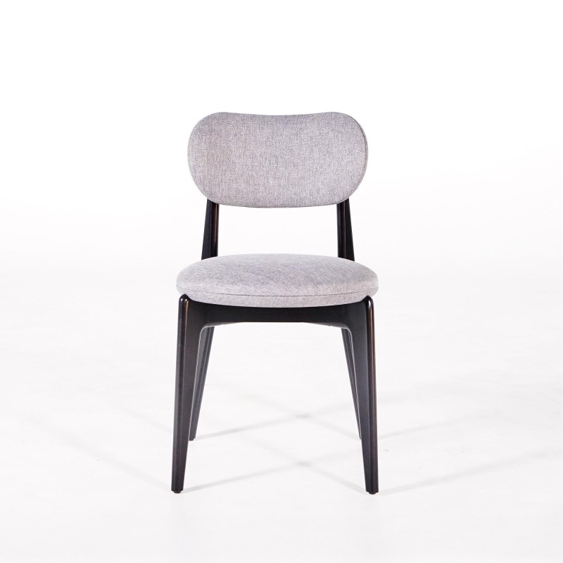 Chaise de salle à manger en bois massif finition noir et tissu gris - Svala