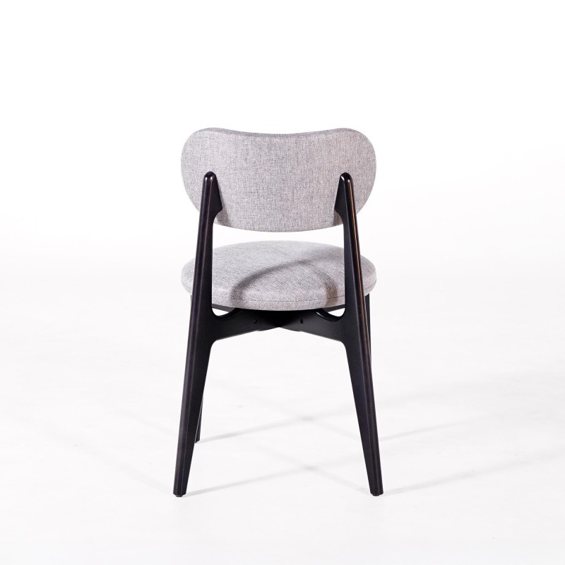 Chaise de salle à manger en bois massif finition noir et tissu gris - Svala