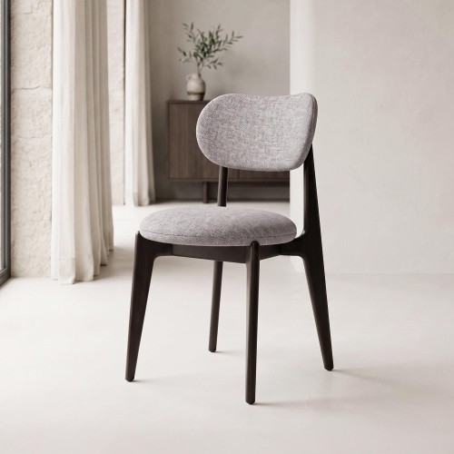 Chaise de salle à manger en bois massif finition noir et tissu gris - Svala