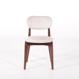 Chaise de salle à manger en bois massif finition noyer et tissu beige - Svala