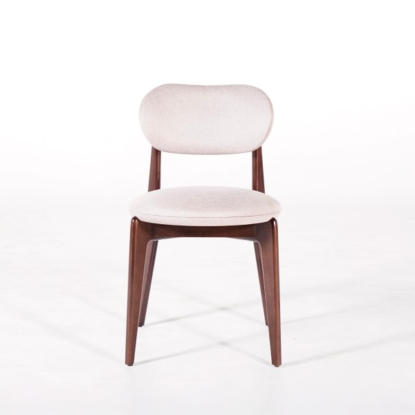 Chaise de salle à manger en bois massif finition noyer et tissu beige - Svala