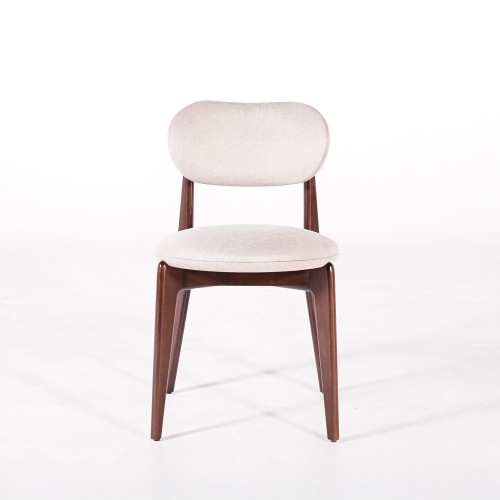Chaise de salle à manger en bois massif finition noyer et tissu beige - Svala