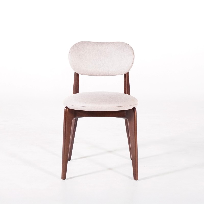 Chaise de salle à manger en bois massif finition noyer et tissu beige - Svala