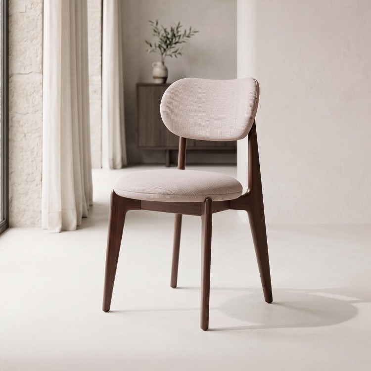 Chaise de salle à manger en bois massif finition noyer et tissu beige - Svala