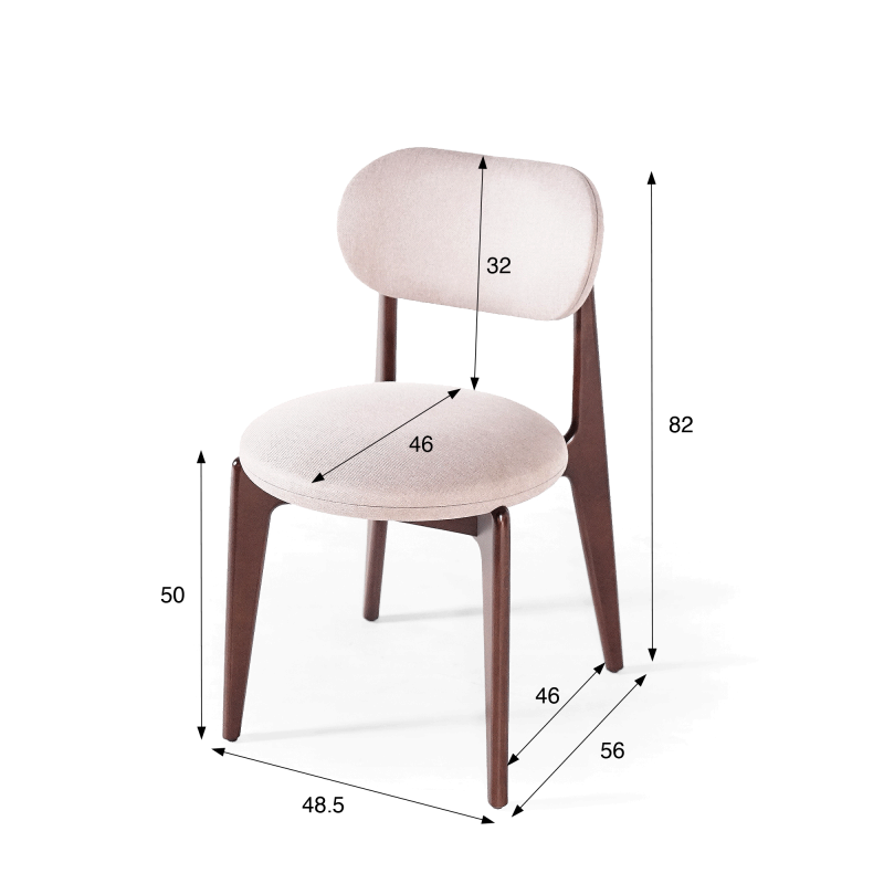 Chaise de salle à manger en bois massif finition noyer et tissu beige - Svala