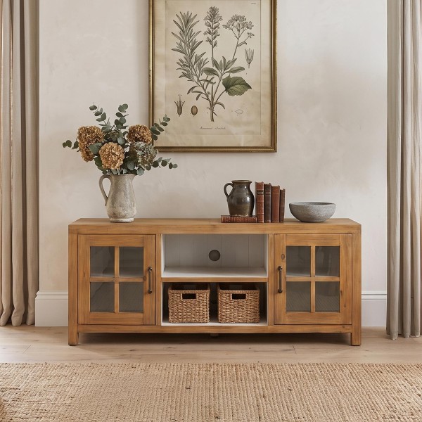 Meuble TV en bois massif de pin naturel 160 cm - Ashford