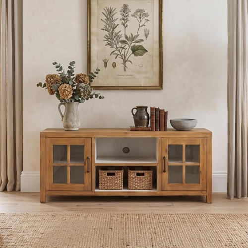 Meuble TV en bois massif de pin naturel 160 cm - Ashford