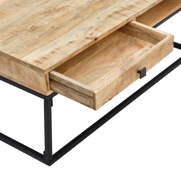 Table basse en bois massif de manguier et structure en métal