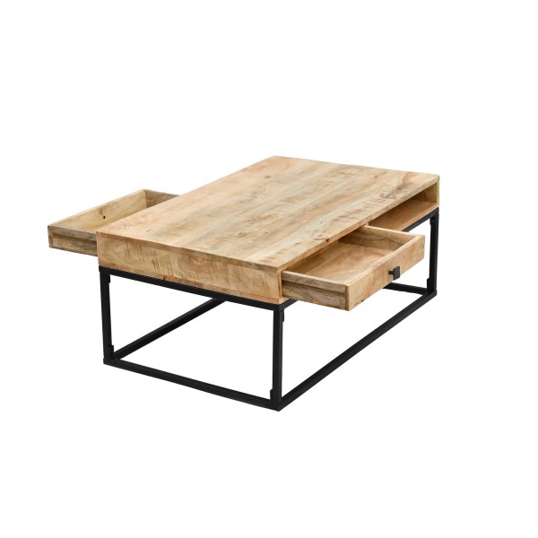 Table basse en bois massif de manguier et structure en métal