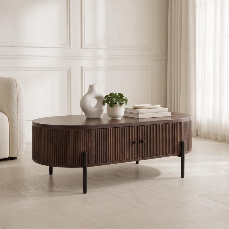 Table basse moderne en bois massif marron - Sohana