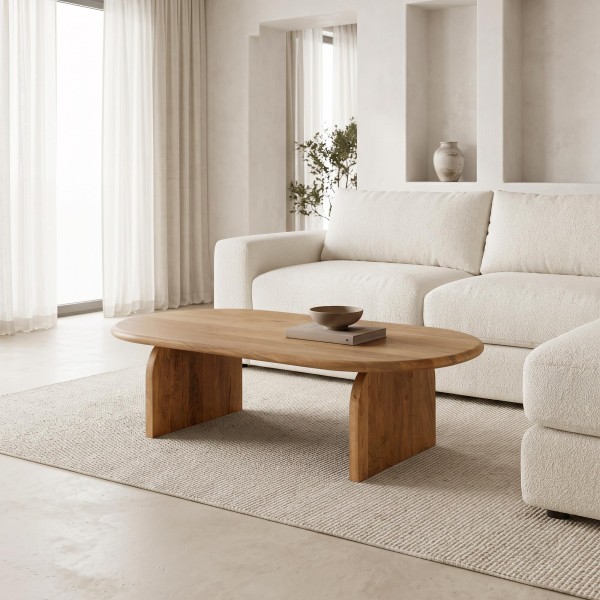 Table basse ovale et design en bois massif 140 cm - Enoa