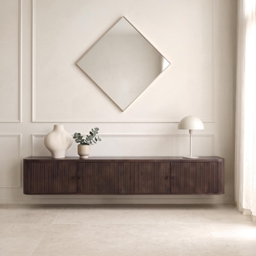 Meuble TV moderne en bois massif 200 cm (suspendu ou à poser) - Sohana