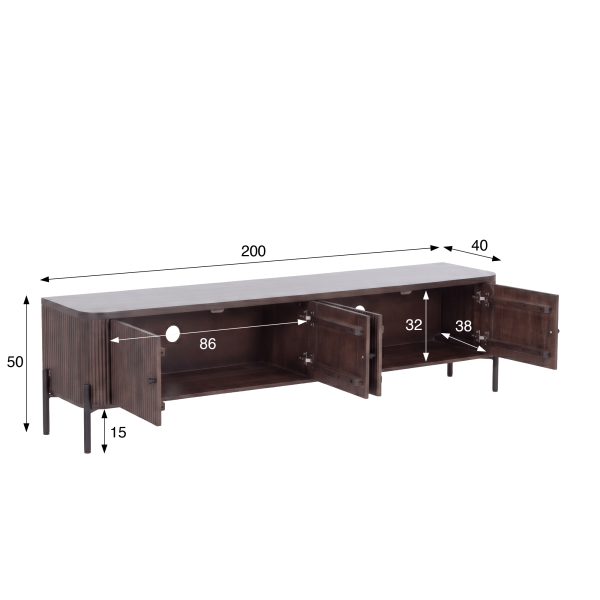 Meuble TV moderne en bois massif 200 cm (suspendu ou à poser) - Sohana