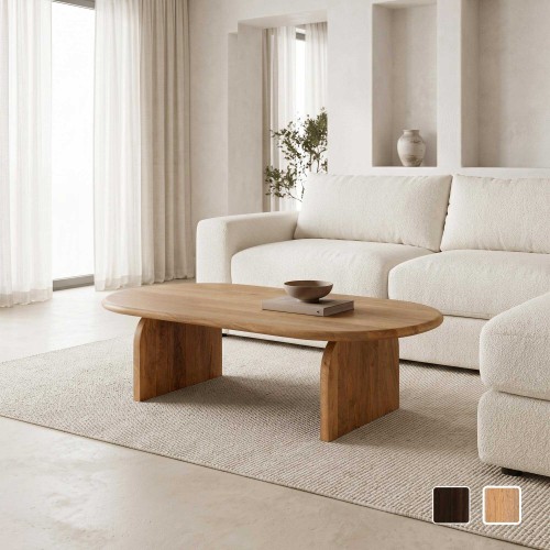 Table basse ovale et design en bois massif 140 cm - Enoa