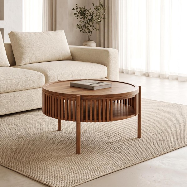 Table basse ronde en bois massif naturel 80 cm - Kumo