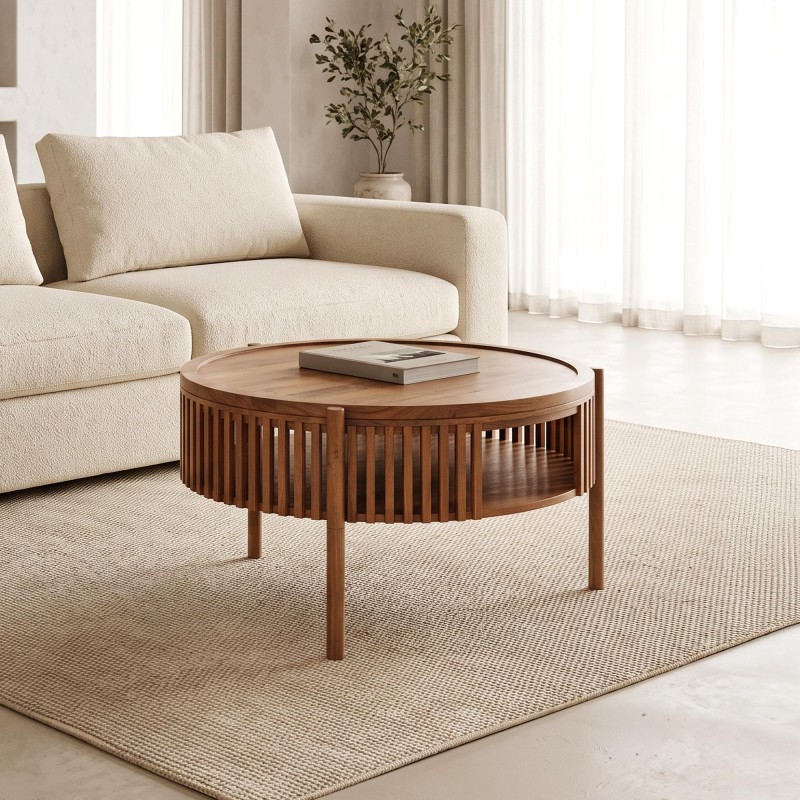Table basse ronde en bois massif naturel 80 cm - Kumo