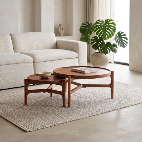 Ensemble de 2 tables basses gigognes rondes en bois massif - Alto