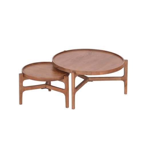 Ensemble de 2 tables basses gigognes rondes en bois massif - Alto