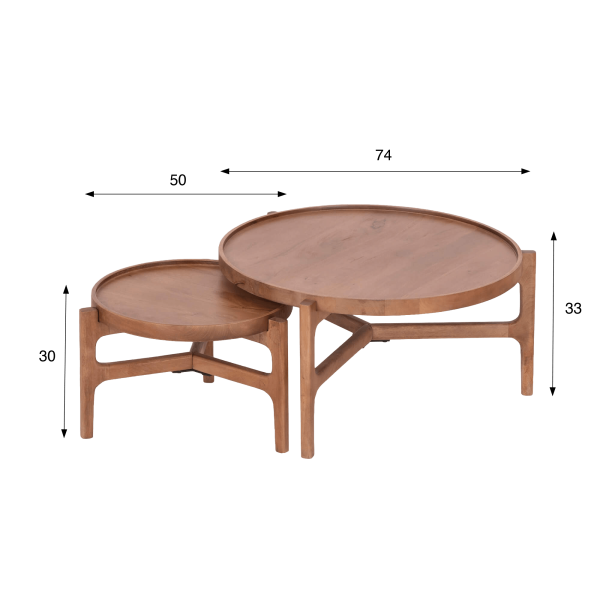 Ensemble de 2 tables basses gigognes rondes en bois massif - Alto