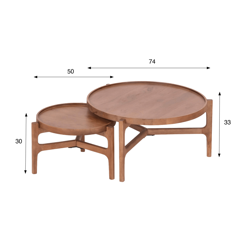 Ensemble de 2 tables basses gigognes rondes en bois massif - Alto