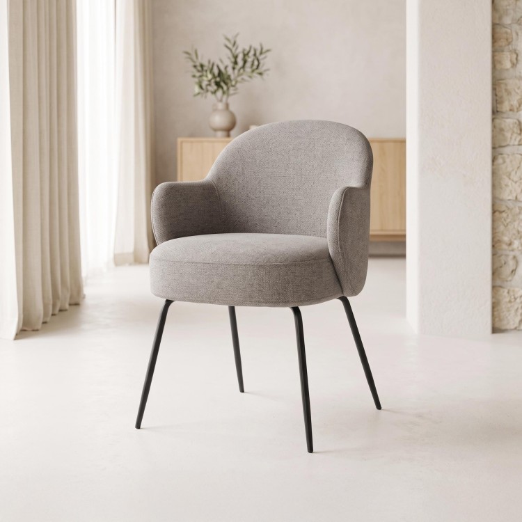 Chaise en tissu bouclé gris et pieds en métal noir - Bae