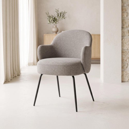 Chaise en tissu bouclé gris et pieds en métal noir - Bae