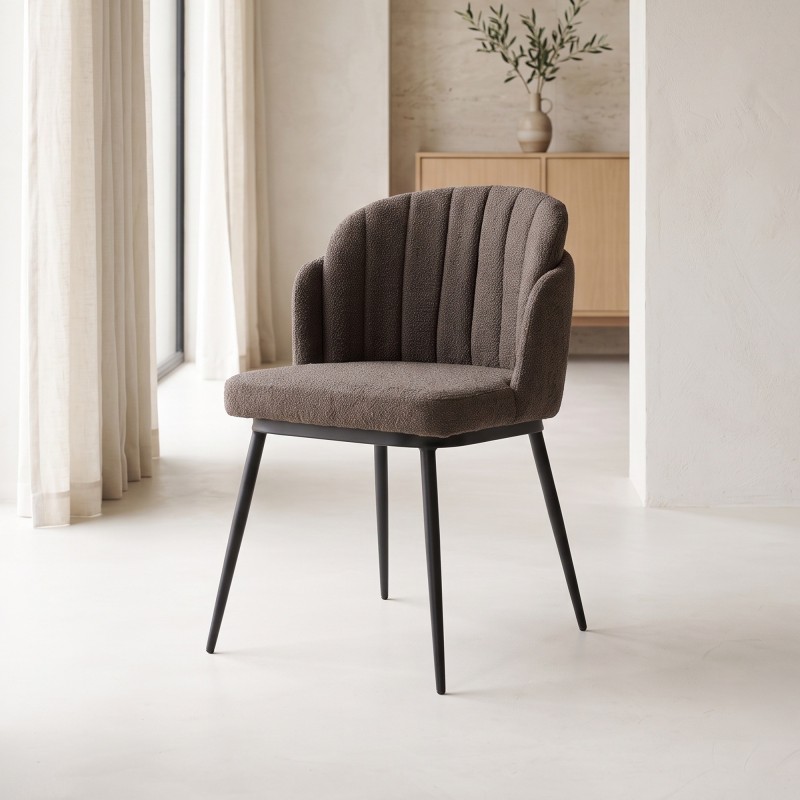 Chaise de salle à manger en velours gris et pieds en métal noir - Sierra