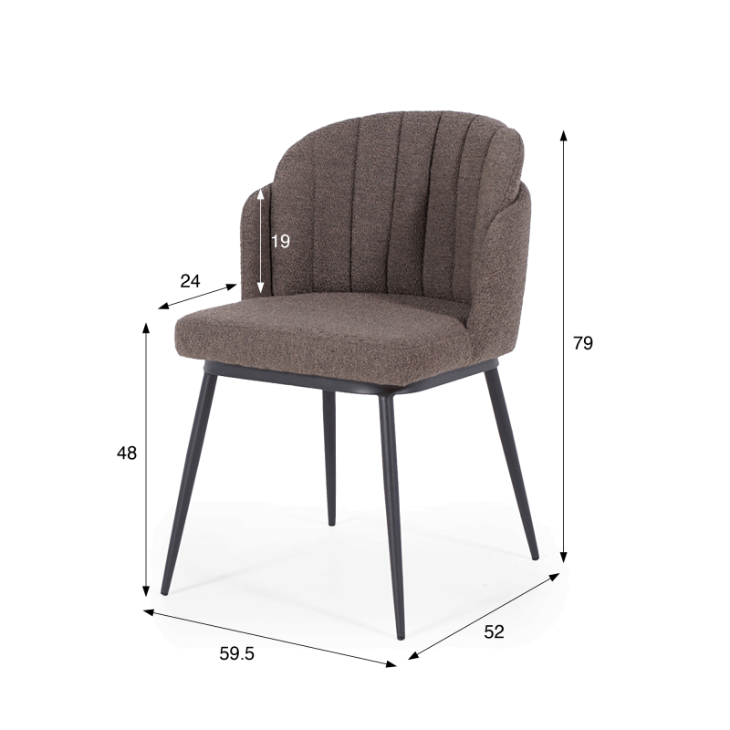 Chaise de salle à manger en velours gris et pieds en métal noir - Sierra