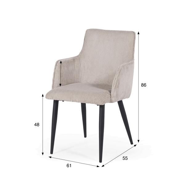 Chaise de salle à manger en velours beige et pieds en métal noir - Noa
