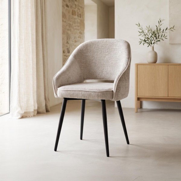 Chaise de salle à manger en velours gris clair et pieds en métal noir - Oslo Velvet