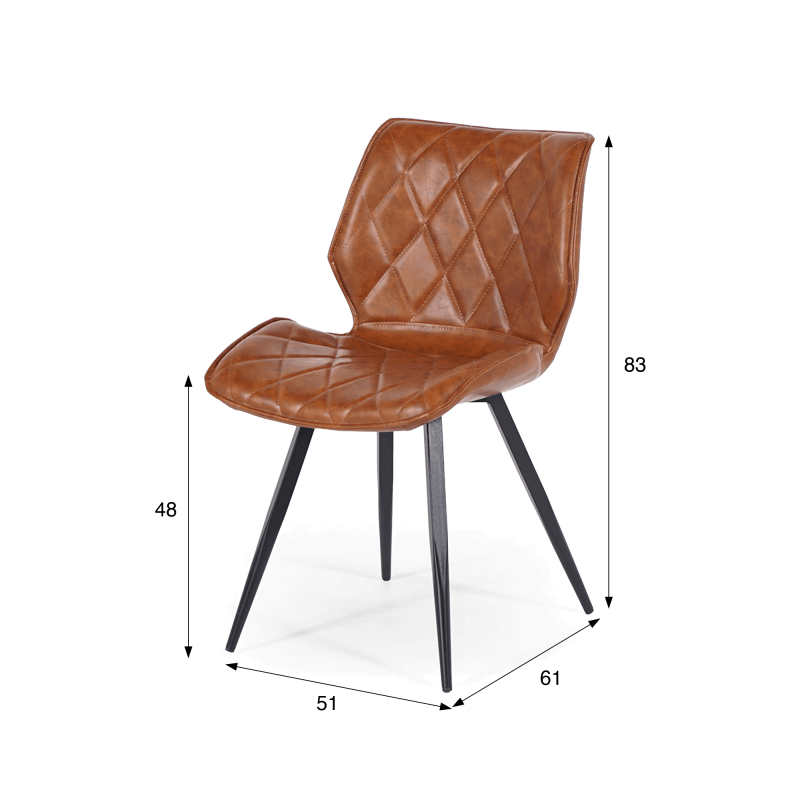 Chaise de salle à manger en cuir marron et pieds en métal noir - Luna