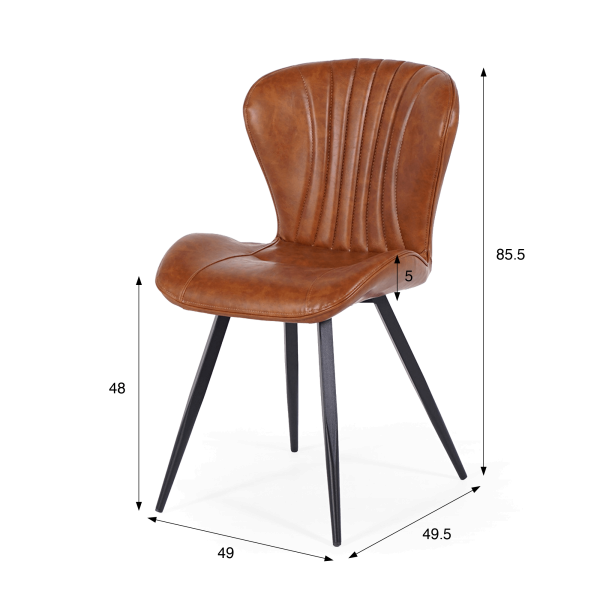 Chaise de salle à manger en cuir marron et pieds en métal noir - Harmonia