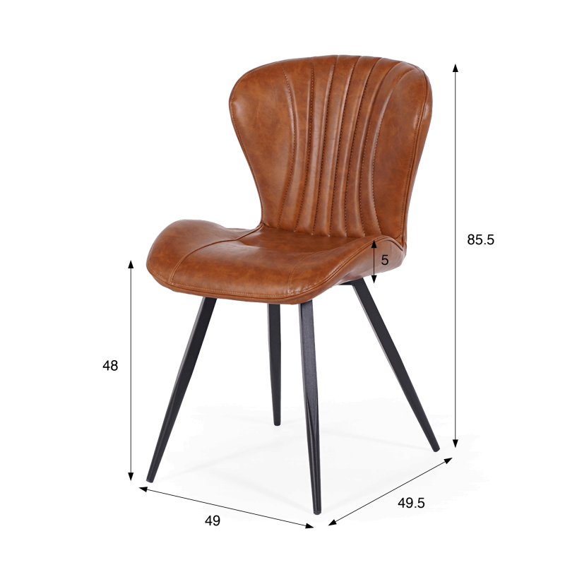 Chaise de salle à manger en cuir marron et pieds en métal noir - Harmonia