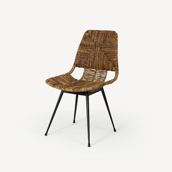 Chaise en rotin naturel et pieds en metal noir - Maria