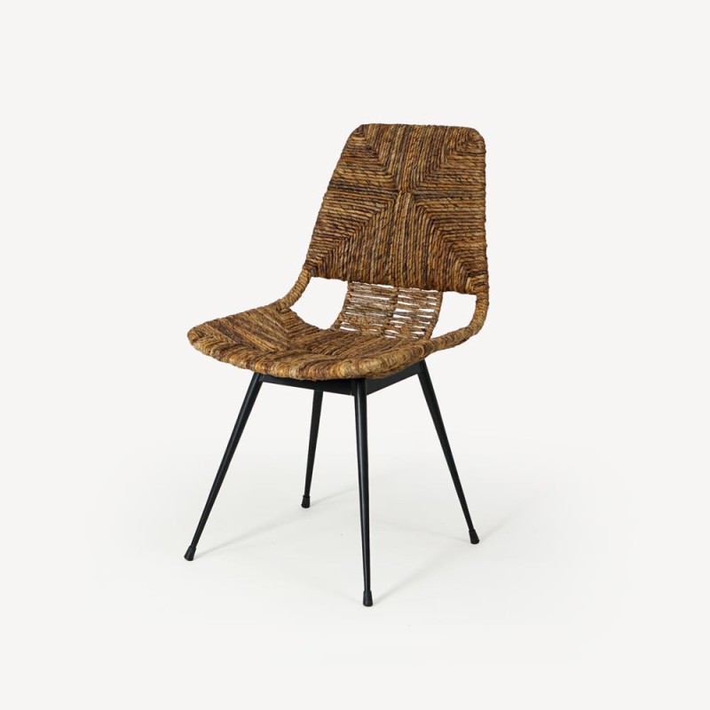 Chaise en rotin naturel et pieds en metal noir - Maria