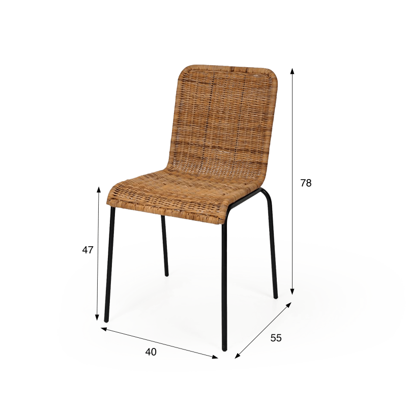 Chaise en rotin naturel et pieds en metal noir - Ananda