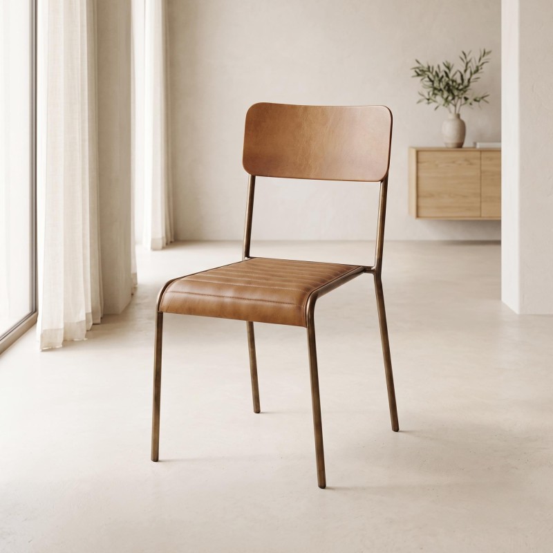 Chaise en cuir marron - Back to school