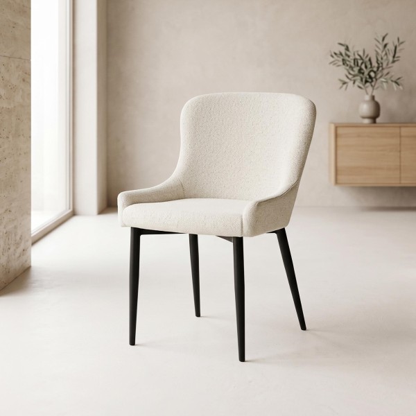 Chaise de salle à manger en tissu bouclé blanc - Ontario