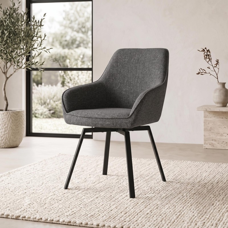 Chaise de salle à manger pivotante en tissu gris foncé chiné - Alma