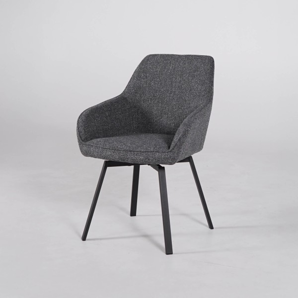 Chaise de salle à manger pivotante en tissu gris foncé chiné - Alma