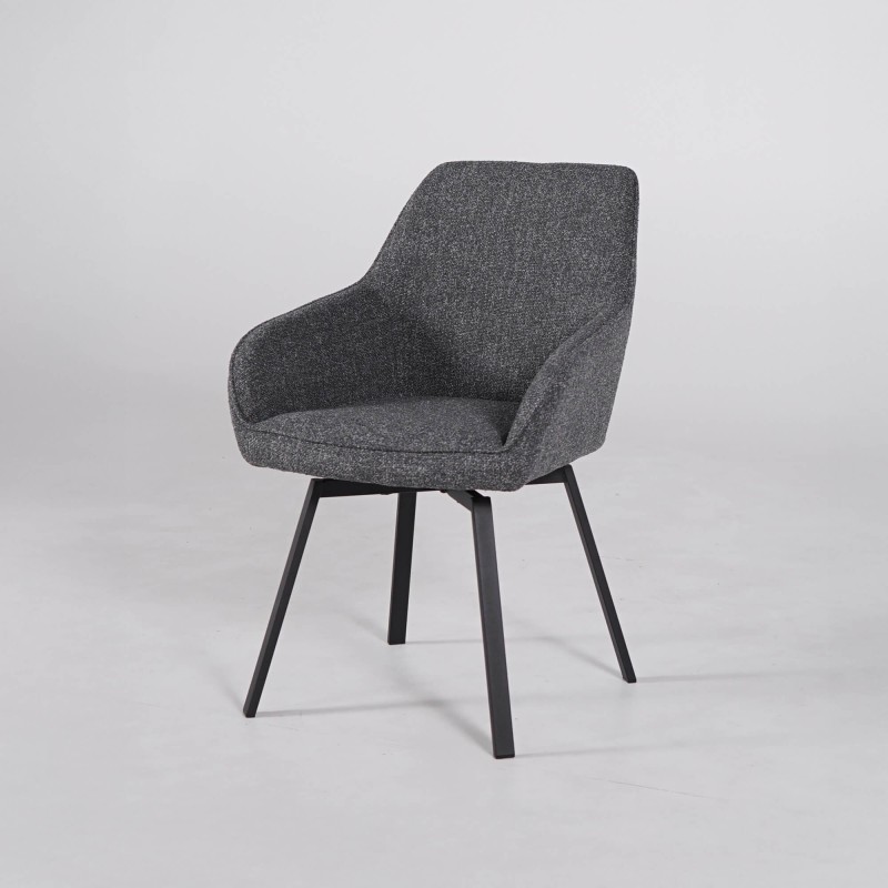 Chaise de salle à manger pivotante en tissu gris foncé chiné - Alma