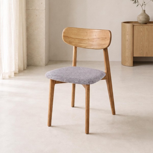 Chaise de salle à manger en chêne naturel gris clair bouclé - Elim