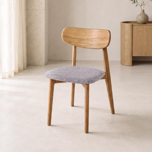 Chaise de salle à manger en chêne naturel gris clair bouclé - Elim