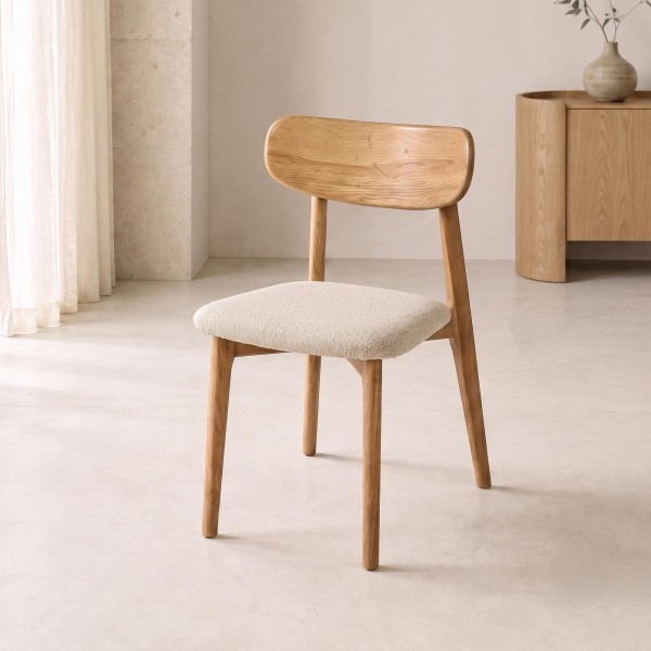 Chaise de salle à manger en chêne naturel blanc bouclé - Elim