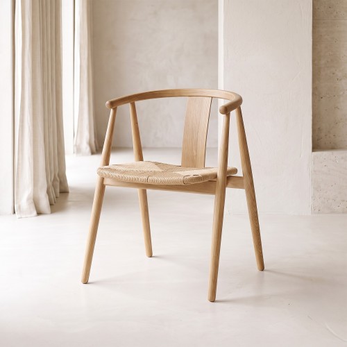 Chaise de salle à manger en chêne naturel avec assise en corde - Relate